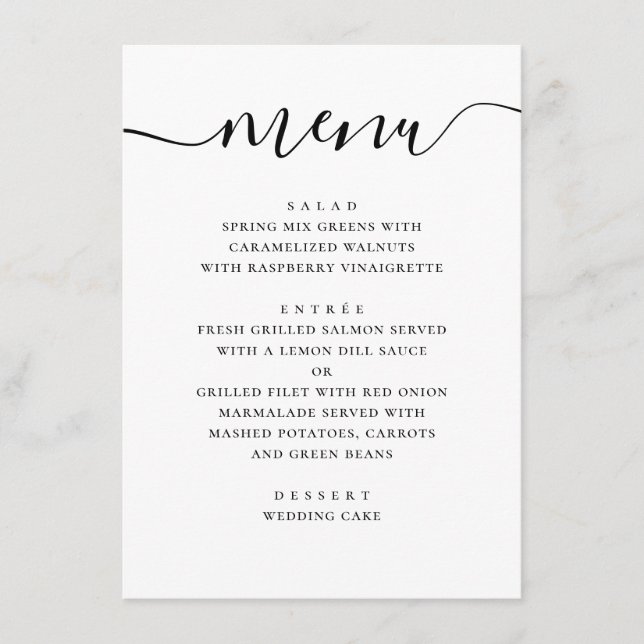 Menu Casamento Clássico Elegante | Rótulo Moderno Minim (Frente)