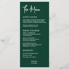 Menu Casamento Clássico Elegante Verde Caçador