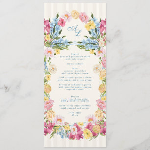 Menu Casamento Clássico Francês com Monograma Floral Az