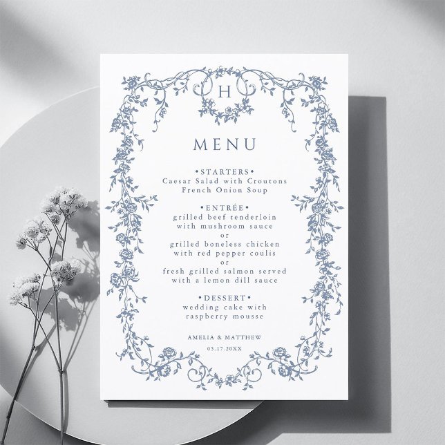 Menu Casamento Clássico Francês Vitoriano Quadro Azul (Criador carregado)