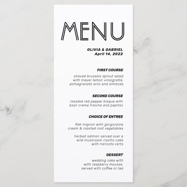 Menu Casamento clássico minimalista moderno preto e bra (Frente)