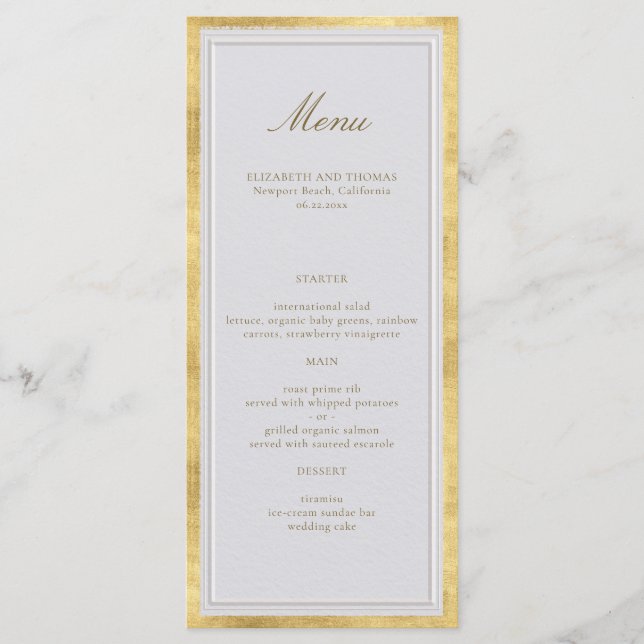 Menu Casamento Clássico Moderno Dourado Marfim Formal E (Frente)
