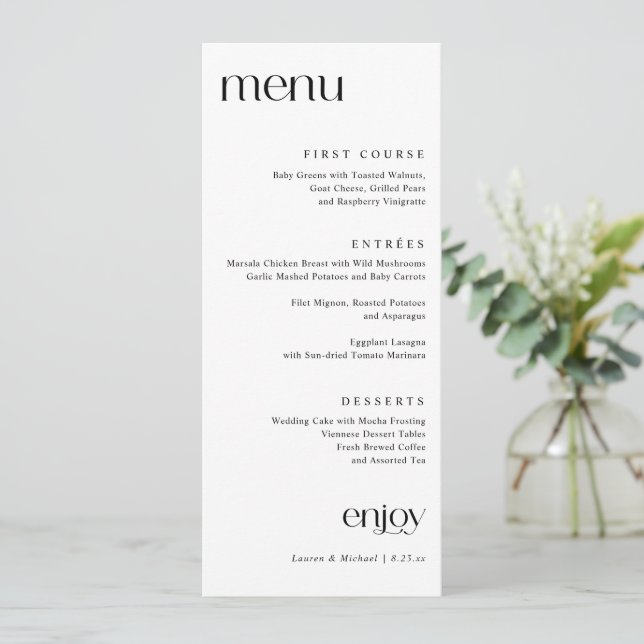Menu Casamento Clássico Moderno Simples (Em pé/Frente)