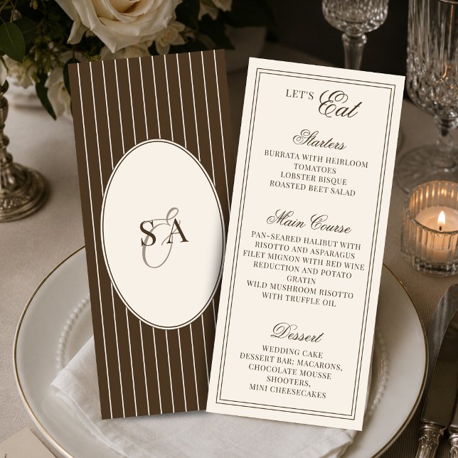 Menu Casamento Clássico Monograma Dinheiro Antigo Marro (Criador carregado)