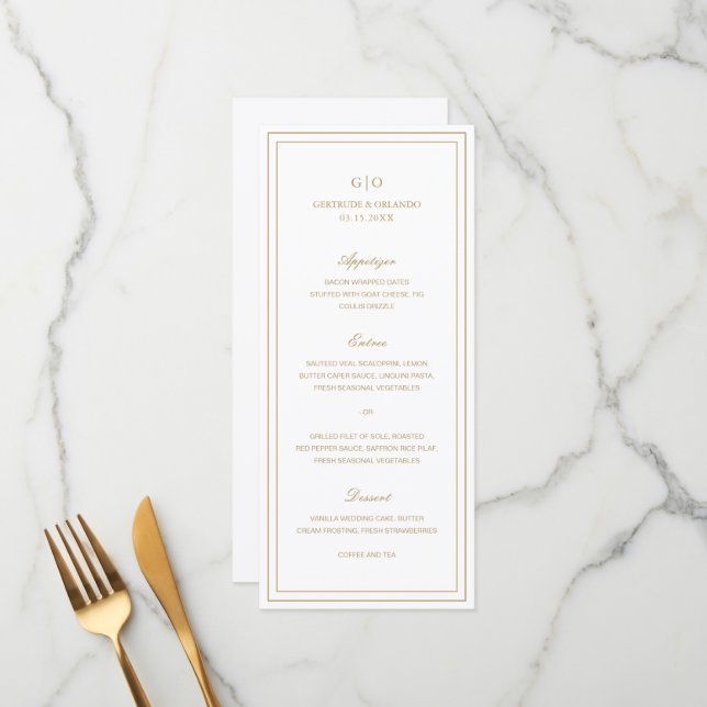 Menu Casamento Clássico Ouro Elegante (Frente/Verso In Situ)
