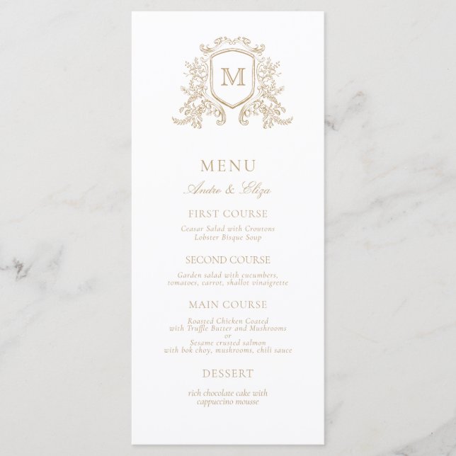 Menu Casamento Clássico Personalizado de Crest Floral M (Frente)