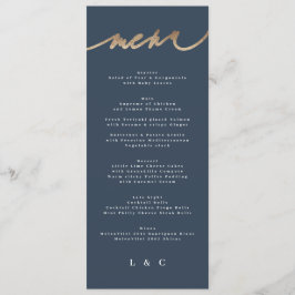 Menu Casamento Clássico Simples Azul-Marinho Dourado