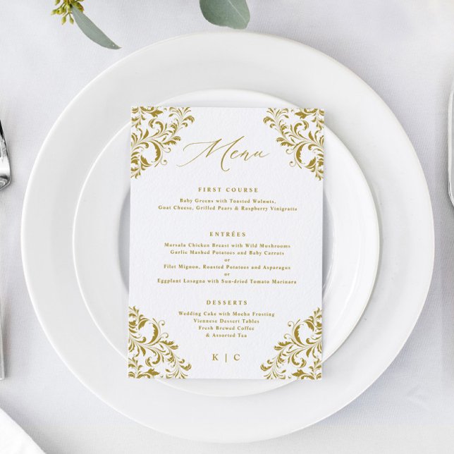 Menu Casamento Clássico Vintage Elegante a Ouro (Criador carregado)