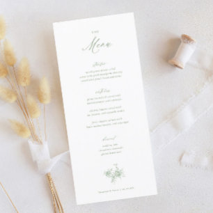 Menu Casamento Clássico Vitoriano Sage Green Toile