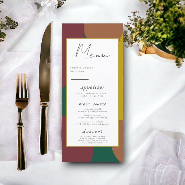Menu Casamento Colorido de Abstrato do Modern Groovy Re (Criador carregado)