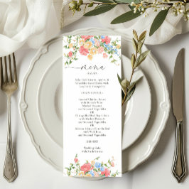 Menu Casamento Colorido de Flores Selvagens Elegante