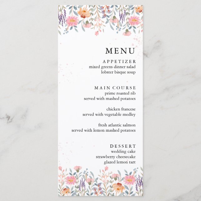 Menu Casamento Colorido de Primavera Wildflower (Frente)