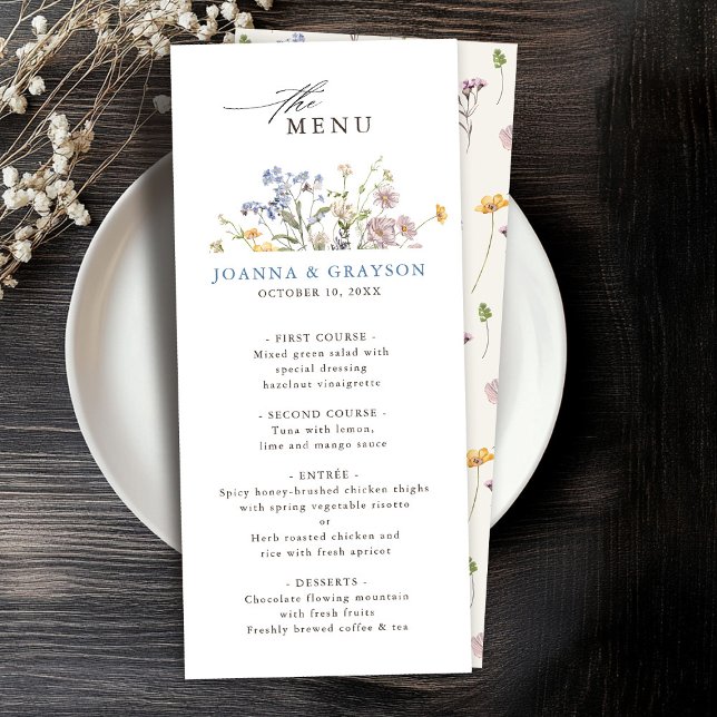 Menu Casamento Colorido de Primavera Wildflower Meadow  (Colorful Spring Wildflower Meadow Garden Wedding Menu)