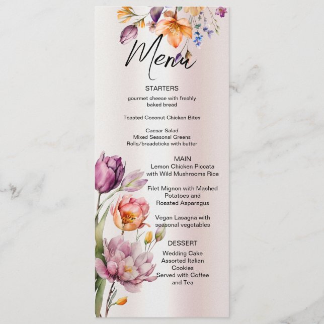 Menu Casamento Colorir Flores da primavera (Frente)