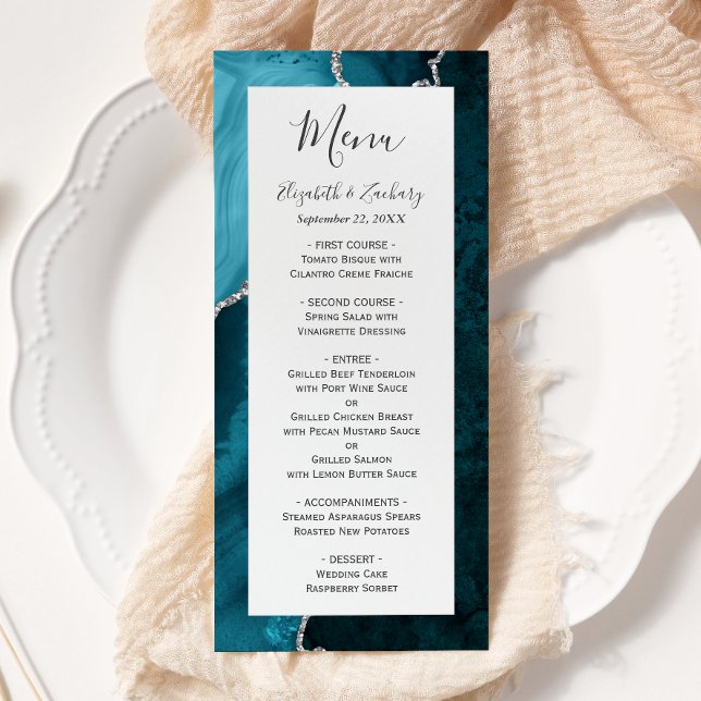 Menu Casamento com Agata de Prata Azul Teal (Criador carregado)