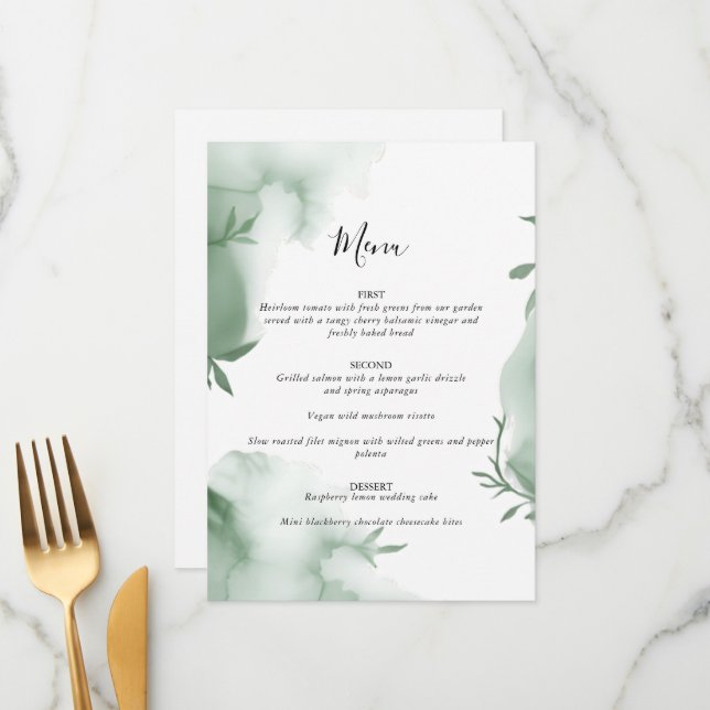 Menu Casamento com aguarela de verde elegante Eucalipto (Frente/Verso In Situ)