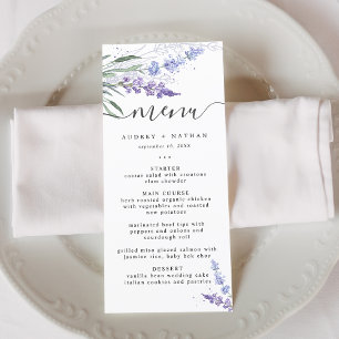 Menu Casamento com Aquarela de Lavanda Elegante