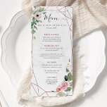 Menu Casamento com Aquarela Floral de Boho Geométrico D<br><div class="desc">Crie seus próprios cartões de menu de casamento de estilo moderno e sofisticado com padrão geométrico rosa-ouro e ilustração floral cor-de-água rosa em um fundo texturizado de mármore.</div>