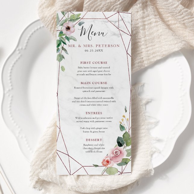 Menu Casamento com Aquarela Floral de Boho Geométrico D (Criador carregado)