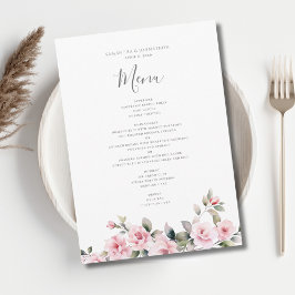 Menu Casamento com Aquarela Floral Rosa Elegante
