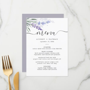 Menu Casamento com Aquarela Lavanda Elegante