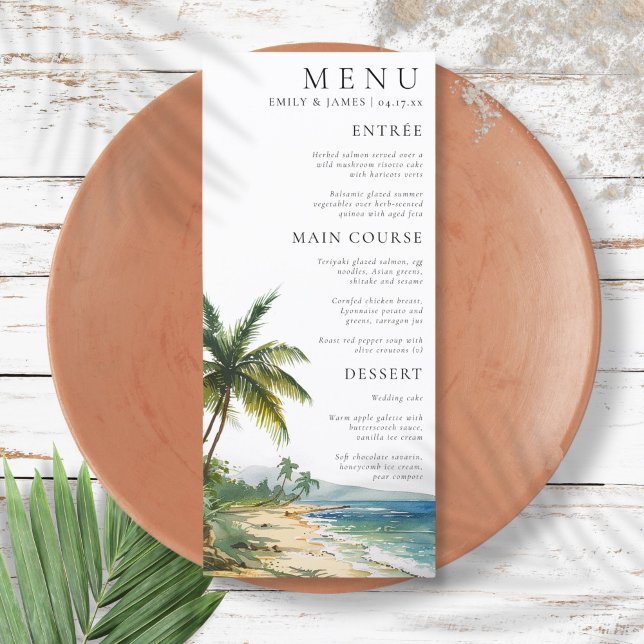 Menu Casamento com Aquarela Moderna na Praia de Palm Be (Modern Watercolor Palm Beach Wedding Menu)