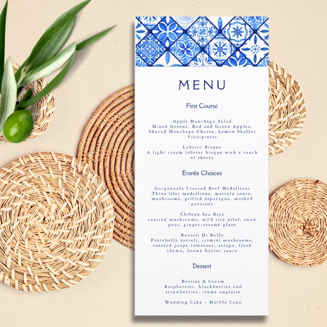 Menu Casamento com Azulejos Azuis do Mediterrâneo Moder (Criador carregado)