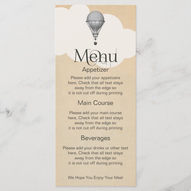 Menu Casamento com Balão de Ar Quente Steampunk (Frente)