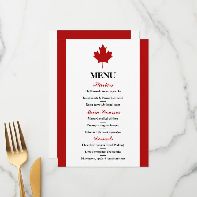 Menu Casamento com Bandeira Canadense (Frente/Verso In Situ)