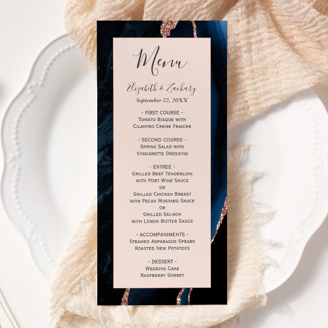 Menu Casamento com Blush de Agate Azul-Rosa Dourado do  (Criador carregado)