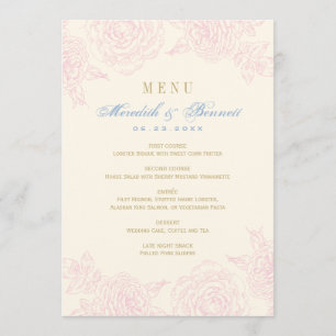 Menu Casamento com Borda de Rosa Floral Rosa Elegante