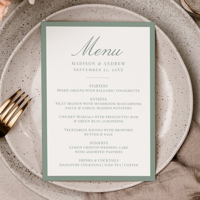 Menu Casamento com Borda Verde Sage Moderna (Criador carregado)