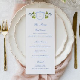 Menu Casamento com Brasão Floral Azul