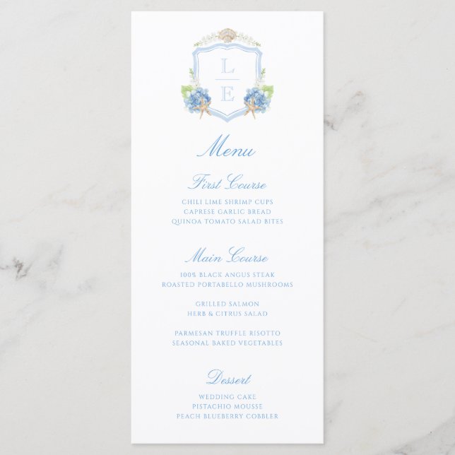 Menu Casamento com Brasão Monograma Costeiro (Frente)