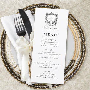 Menu Casamento com Brasão Monograma de Rosas Francesas 