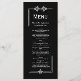 Menu Casamento com brilho de preto e prata moderno