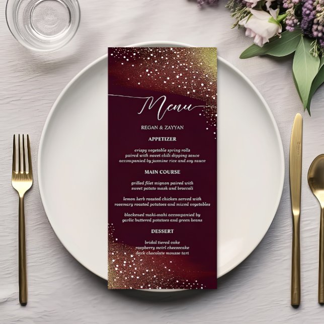 Menu Casamento com Brilho em Borgonha e Dourado (Criador carregado)