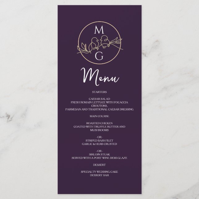 Menu Casamento com Caligrafia Elegante (Frente)