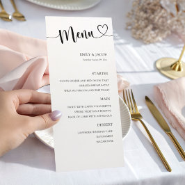 Menu Casamento com Caligrafia Preta e Branca Elegante