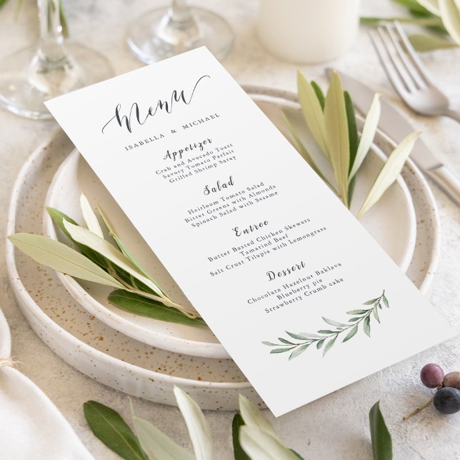 Menu Casamento com caligrafia rústica (Simple calligraphy rustic greenery wedding menu)