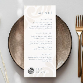Menu Casamento com Cinza Mínima Clássica Damask Cadet