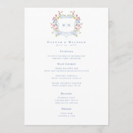 Menu Casamento com Crista de Flor Silvestre Pastel Azul