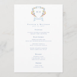 Menu Casamento com Crista de Flor Silvestre Pastel Azul