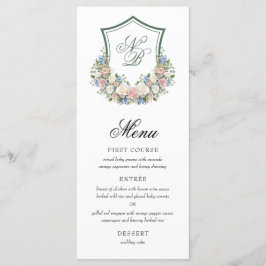 Menu Casamento com Crista Floral Azul Empoeirado