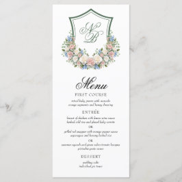 Menu Casamento com Crista Floral Azul Empoeirado