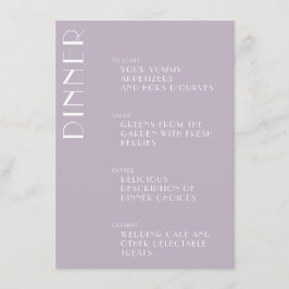 Menu Casamento com Deco de Arte Lilac, Elegante Minimal