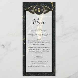 Menu Casamento com Deco de Arte Marble Dourada Preta