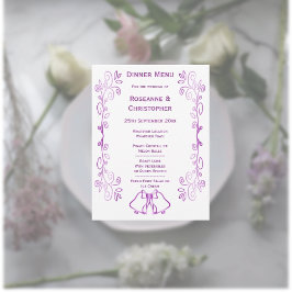 Menu Casamento com Design de Rolagem de Bells Roxos