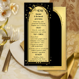 Menu Casamento com Estilo de Deco Preto Dourado Chic