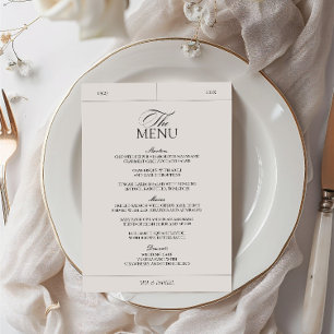 Menu Casamento com Etiqueta de Cinza Clássica Elegante